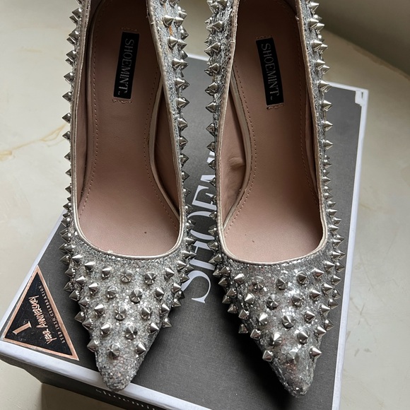 Shoemint Zoe Silver Glitter Studded Stilettos 7 - Picture 3 of 9